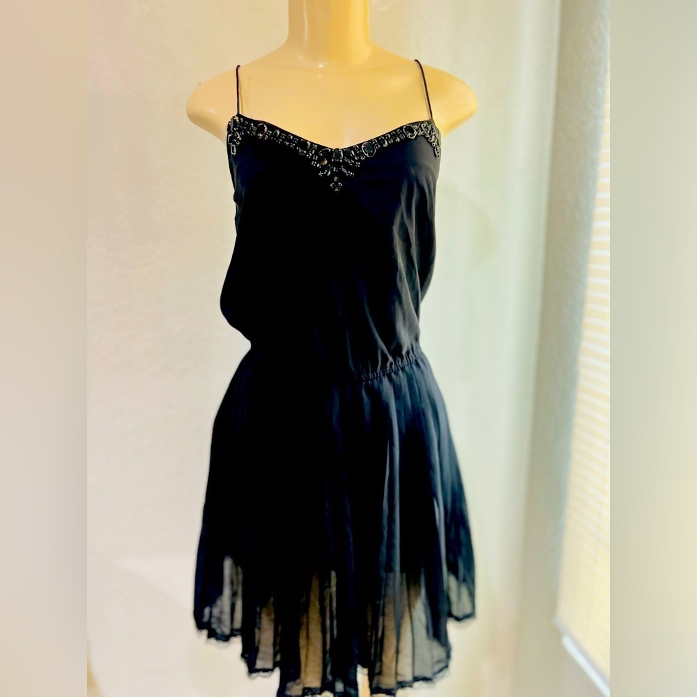 Victoria's Secret rhinestone embellished sequin black pleated dress size Small
